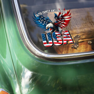 Alternative view of Faith, Family & Freedom America 250 Years Anniversary Eagle USA Flag Car Window Decal Sticker CH07 899802