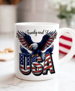 Alternative view of Faith, Family & Freedom America 250 Years Patriotic White Mug