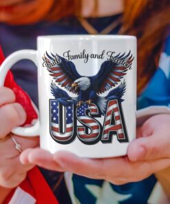 Faith, Family & Freedom America 250 Years Patriotic White Mug