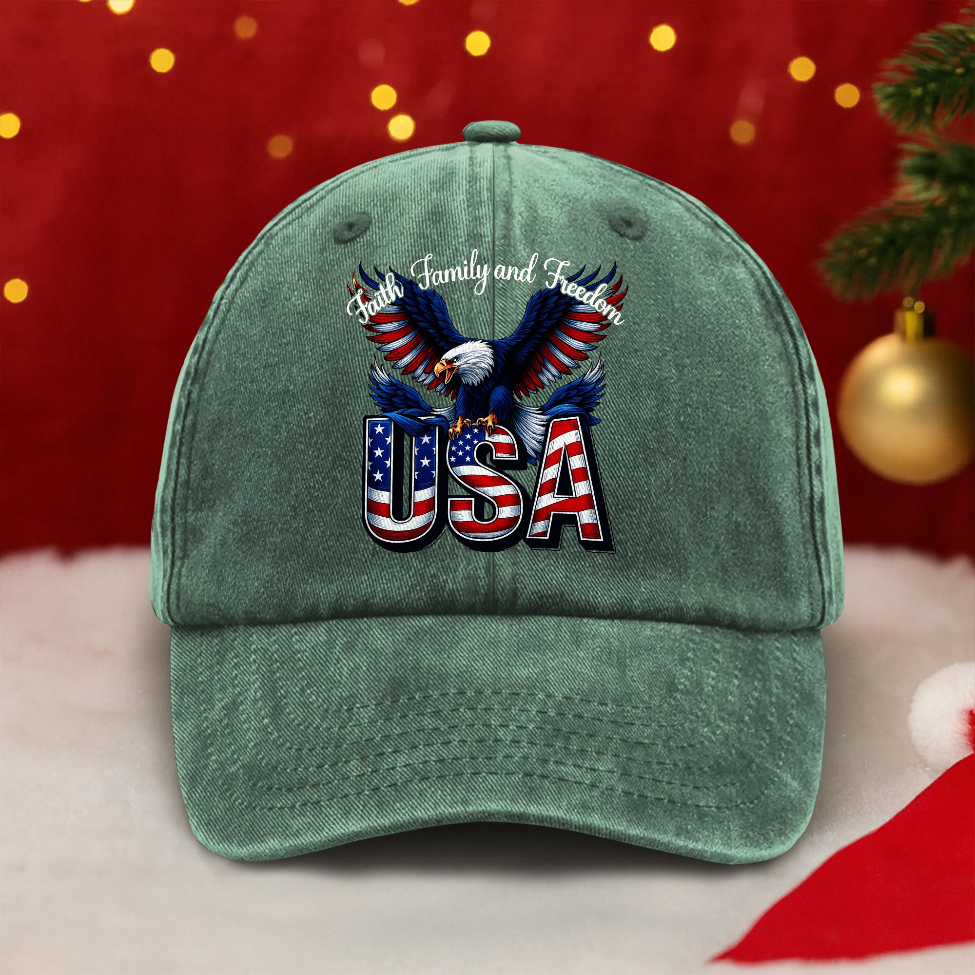 Faith, Family & Freedom America 250 Years Washed Denim Baseball Cap LM32 897353 - Image 3