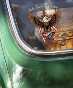 Alternative view of Faith, Family & Freedom Bald Eagle With US Flag And Cross Car Window Decal Sticker