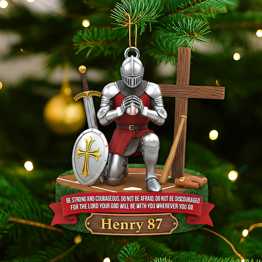 Faith, Strength & Game – Personalized Knight Baseball Ornament 03HUDT111025 - Image 3