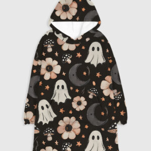Fall Ghost Mushroom Halloween Flannel Blanket Hoodie