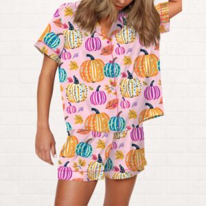 Fall Pumpkin Silky Satin Pajama Set