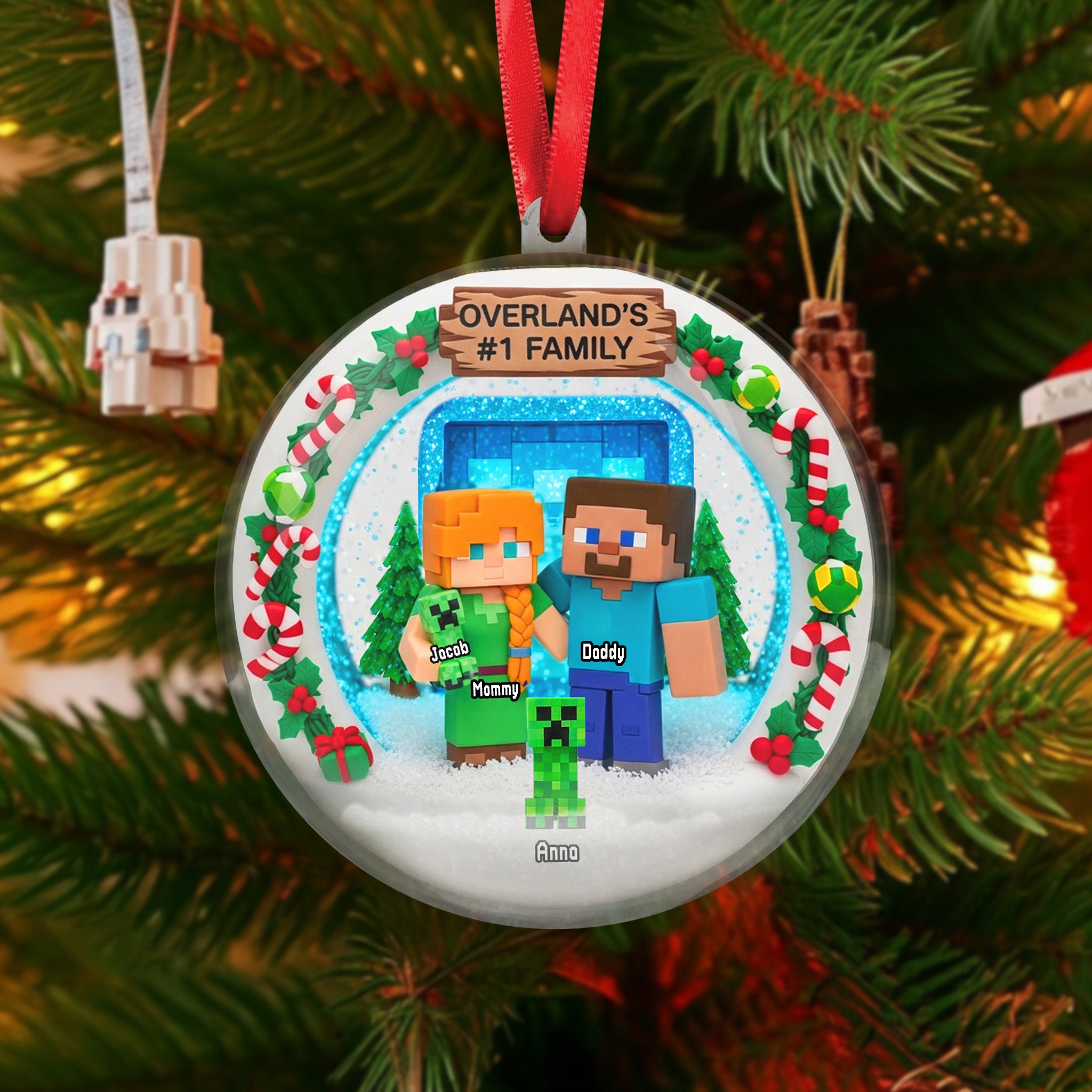 Family Snow Globe Ornament - Personalized Gifts For Family Christmas Ornament 02TGMG120825