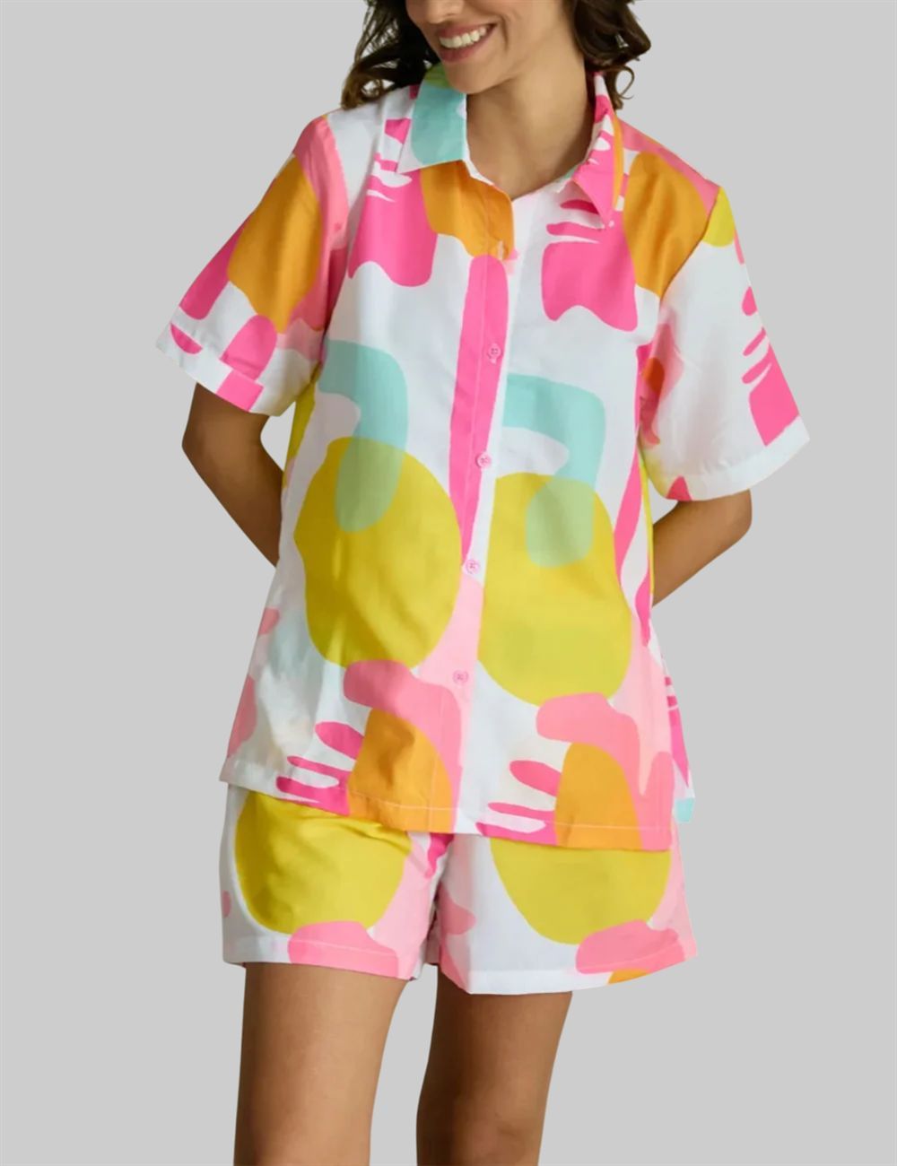 Fashionable Lady Wearing Glasses Pajama Set