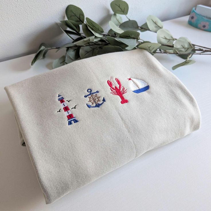 Embroidered Coastal Sweatshirt, Fisherman Aesthetic crewneck, Beachy Sweatshirt