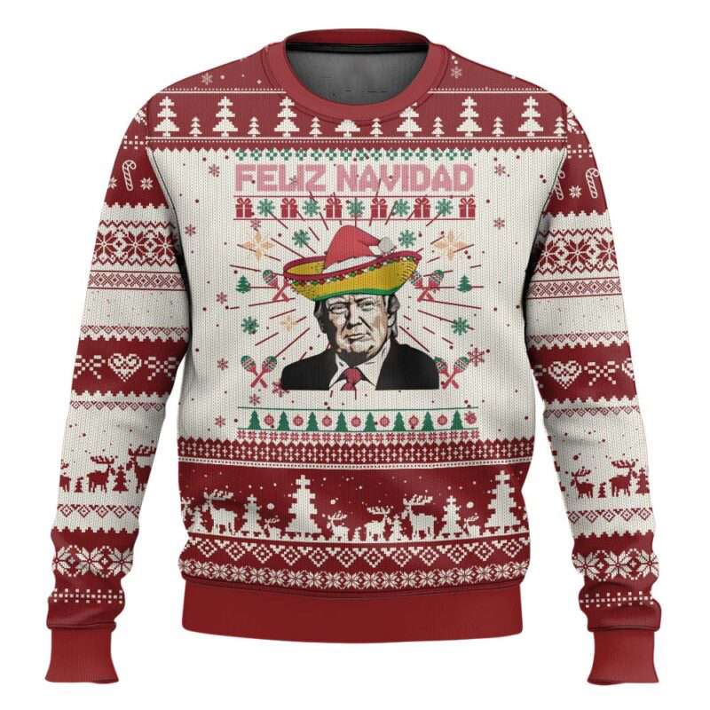 Feliz Navidad Mexican Sombrero Santa Trump Ugly Christmas Sweater