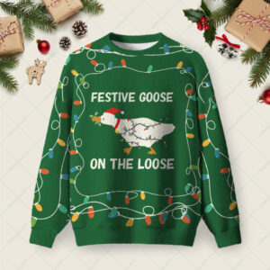Festive Goose Escape Ugly Christmas Fuzzy Fleece Sweatshirt