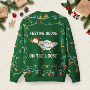 Alternative view of Festive Goose Escape Ugly Christmas Fuzzy Fleece Sweatshirt