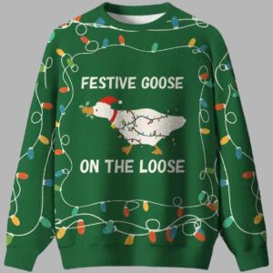 Festive Goose Escape Ugly Christmas Sweater - gullprint.com