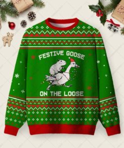 Festive Goose On The Loose Ugly Christmas Fuzzy Fleece Sweatshirt
