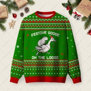 Festive Goose On The Loose Ugly Christmas Fuzzy Fleece Sweatshirt