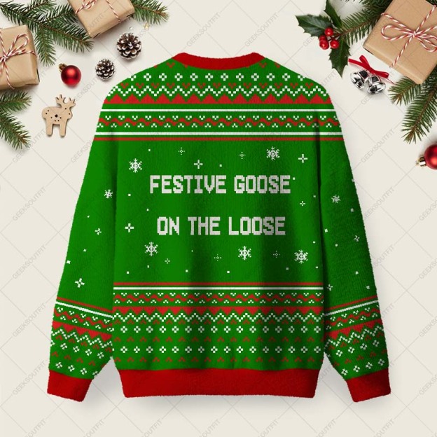 Alternative view of Festive Goose On The Loose Ugly Christmas Fuzzy Fleece Sweatshirt