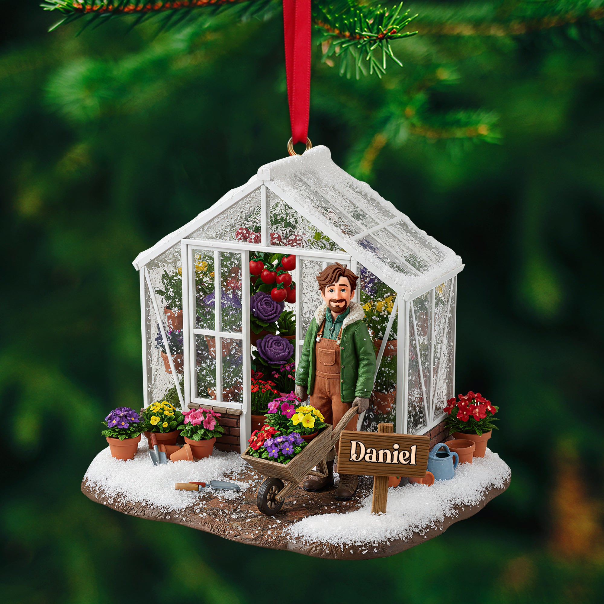Alternative view of Festive Greenhouse Acrylic Ornament - Personalized Christmas Gift For Gardeners 01HULU240925