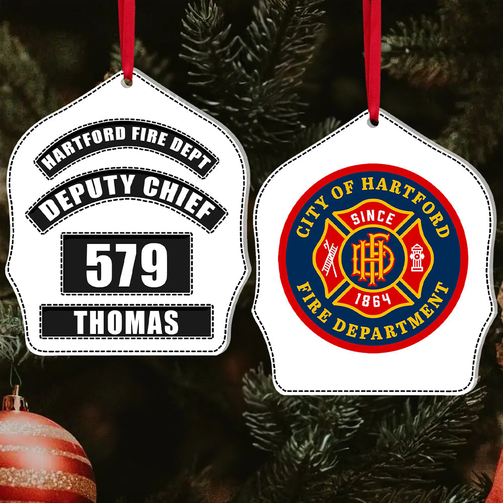 Alternative view of Fire Protection Fire Department Logo, Personalized Shape Ornament