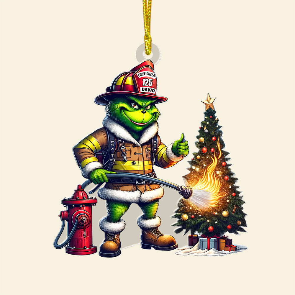 Firefighter Christmas Ornaments - Green Monster - Personalized Gifts For Firefighter - Image 5