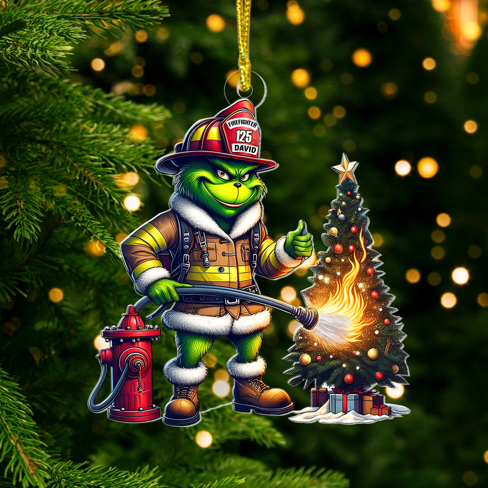 Firefighter Christmas Ornaments - Green Monster - Personalized Gifts For Firefighter - Image 3