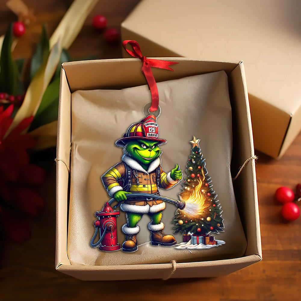 Firefighter Christmas Ornaments - Green Monster - Personalized Gifts For Firefighter - Image 4