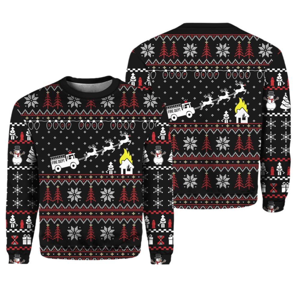 Firefighter FIRE DEPT Ugly Christmas Sweater - Grishko.com