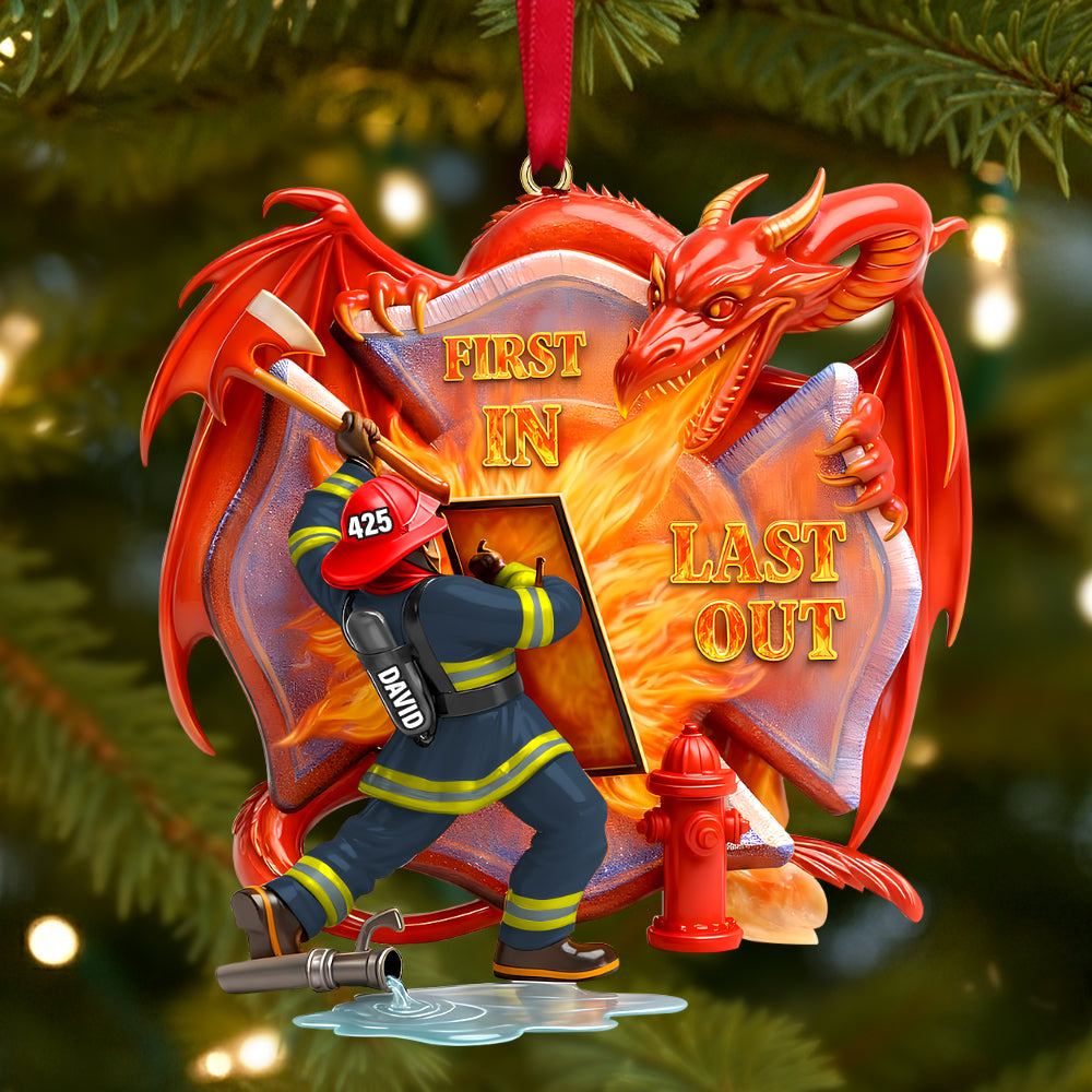 Firefighting With Dragon Acrylic Ornament - Personalized Gifts For Firefighter 04QHTN101125 - Image 3