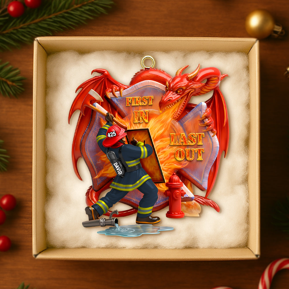 Alternative view of Firefighting With Dragon Acrylic Ornament - Personalized Gifts For Firefighter 04QHTN101125