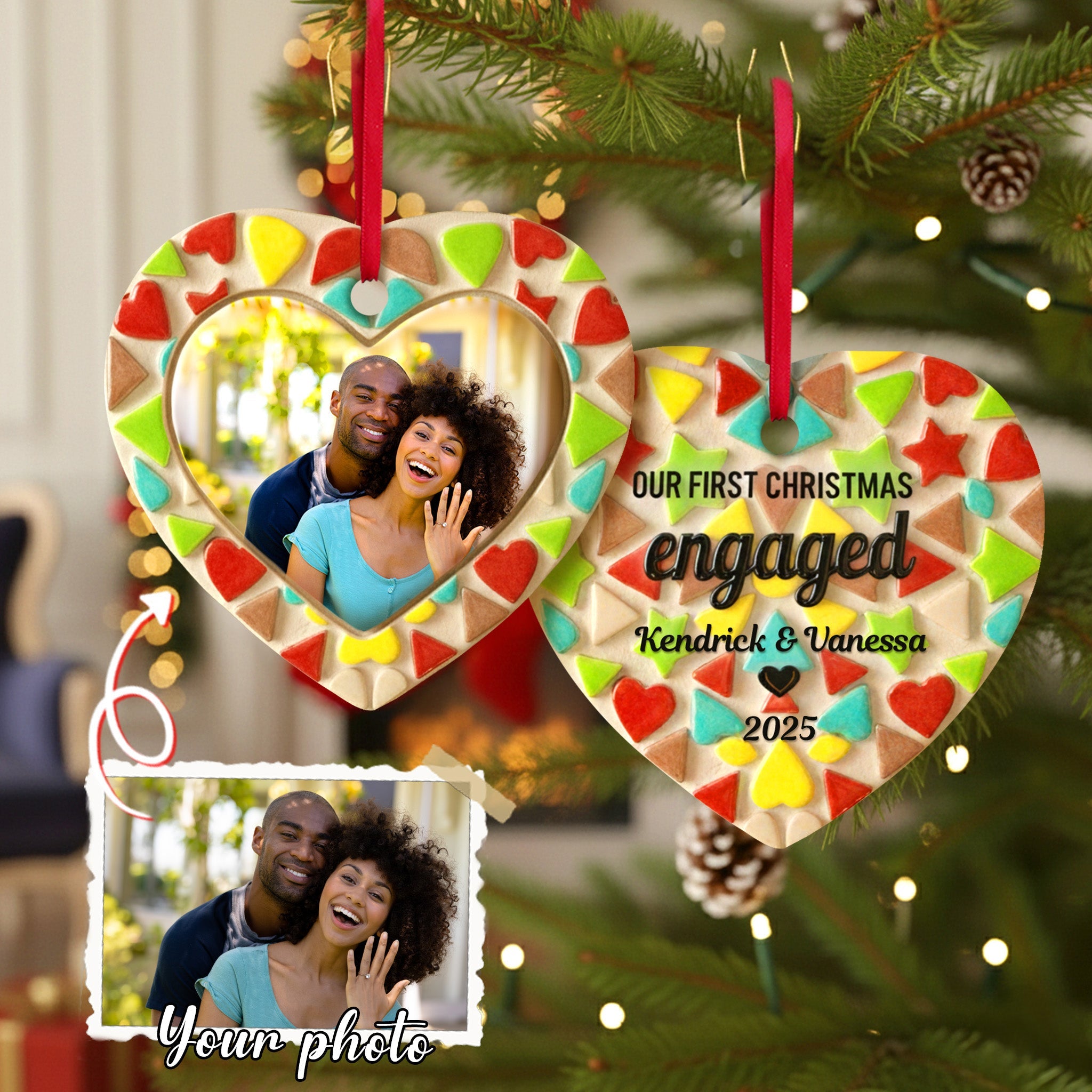 First Christmas Engaged Ornament, Personalized Gifts For Couple 01qhmg030925