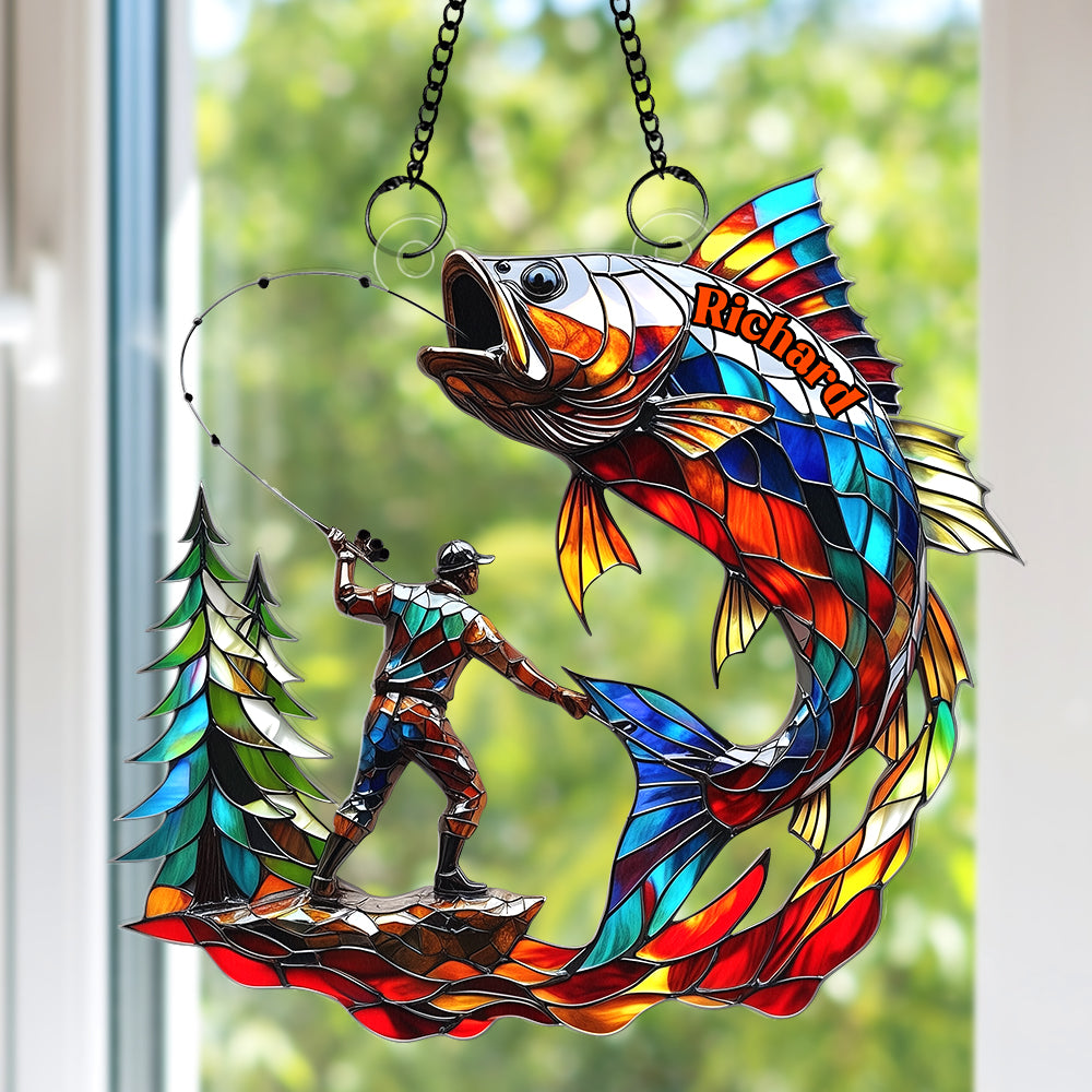 Fishing Scene Suncatcher Ornament - Personalized Gifts For Fishing Lovers 01tgqn020825 - Image 3