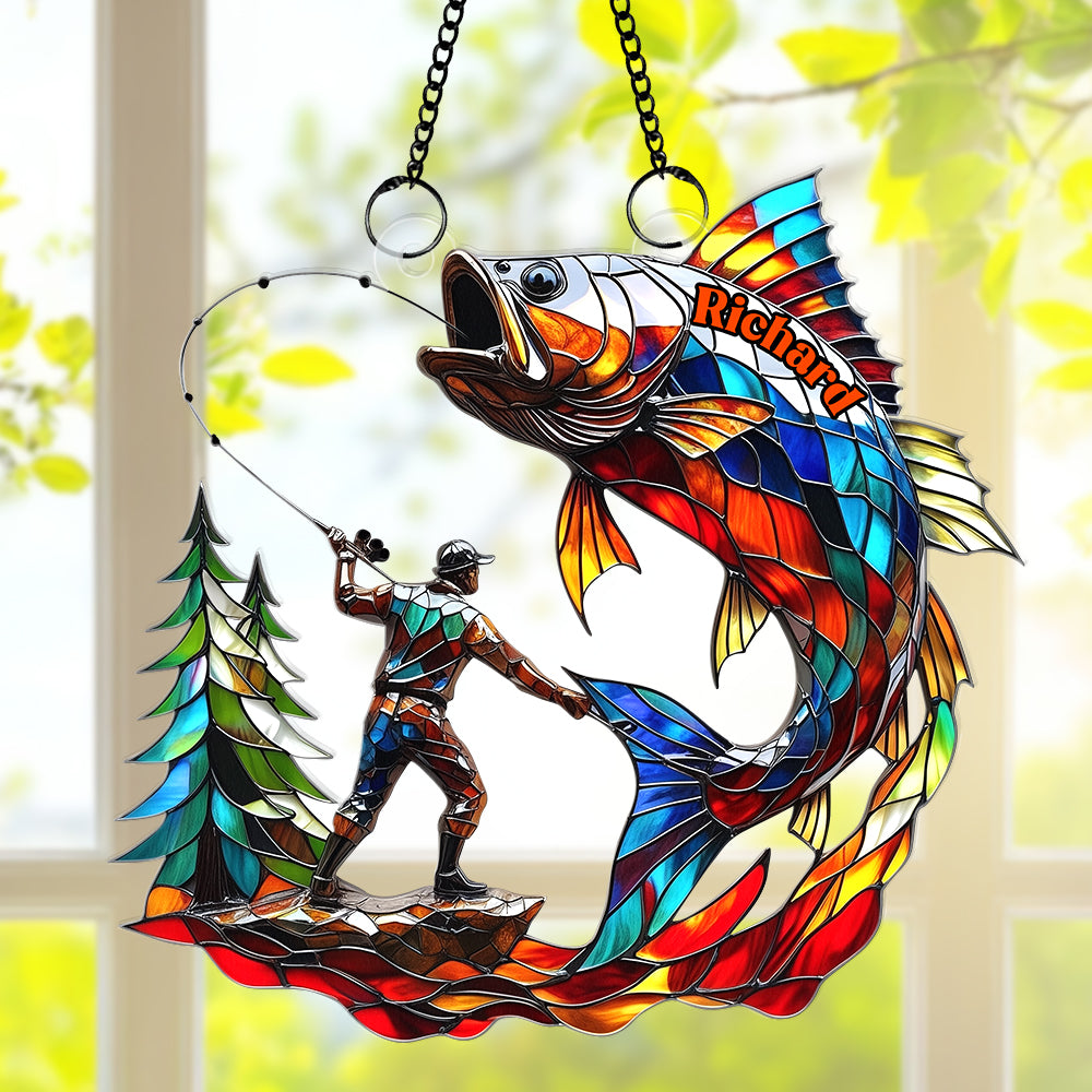 Alternative view of Fishing Scene Suncatcher Ornament - Personalized Gifts For Fishing Lovers 01tgqn020825