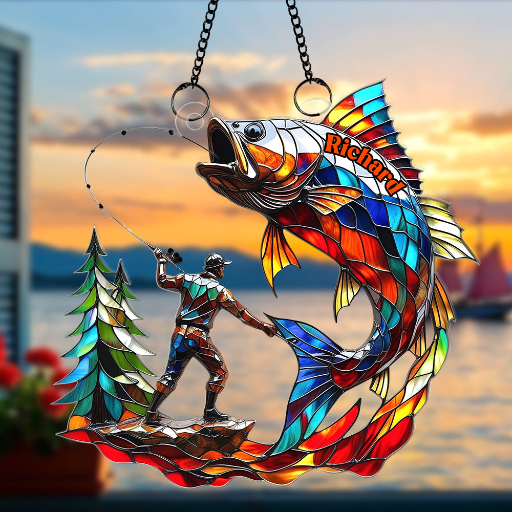 Fishing Scene Suncatcher Ornament - Personalized Gifts For Fishing Lovers 01tgqn020825