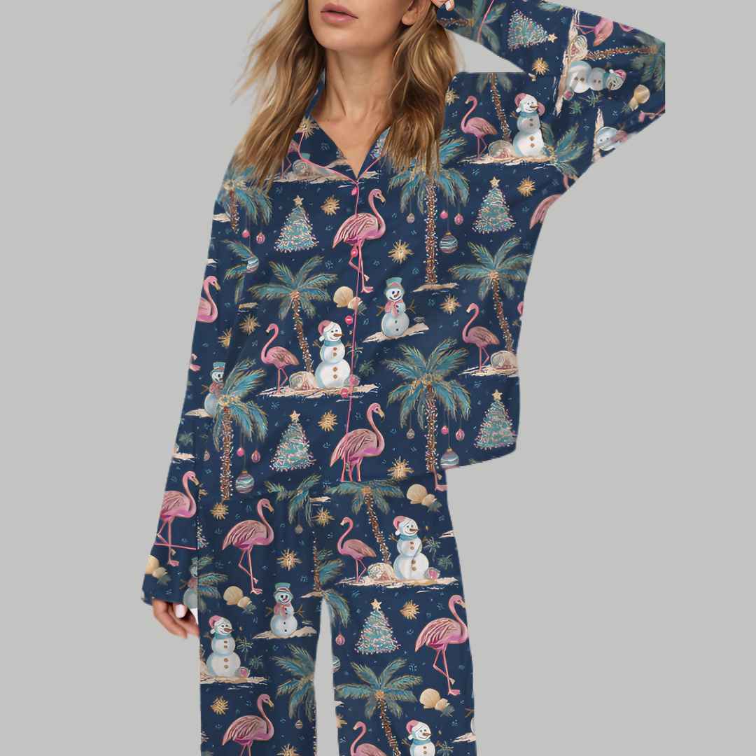 Flamingo Christmas Silky Satin Pajama Set