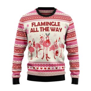 Flamingo Flamingle All The Ways Print Crew Neck Ugly Christmas Sweatshirt - Grishko.com