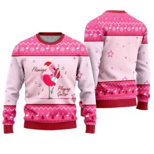 Alternative view of Flamingo Playing Guitar Ugly Christmas Sweater - Grishko.com