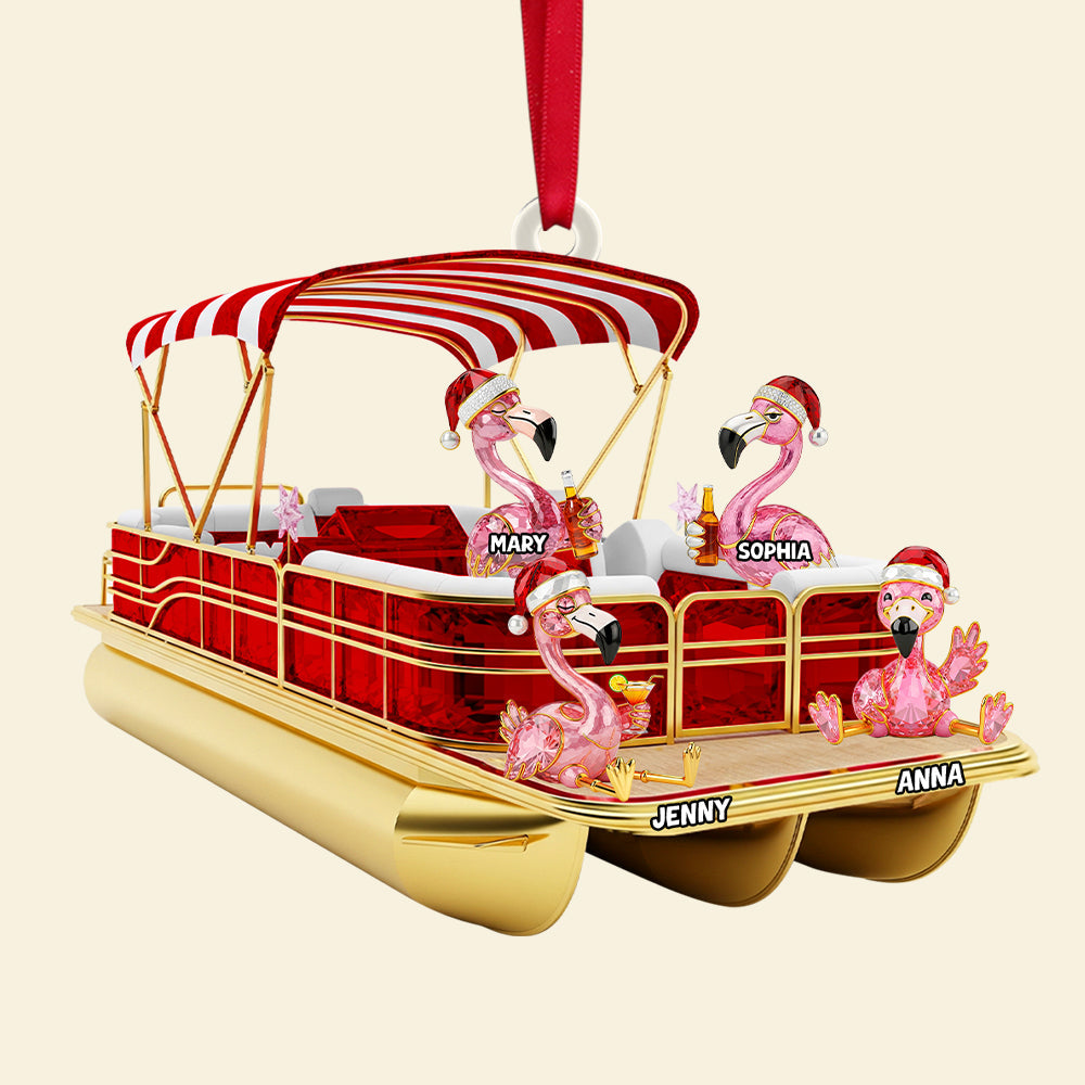 Flamingo Pontoon Christmas Acrylic Ornament Personalized Gifts For Family 02ohtn180825 - Image 3