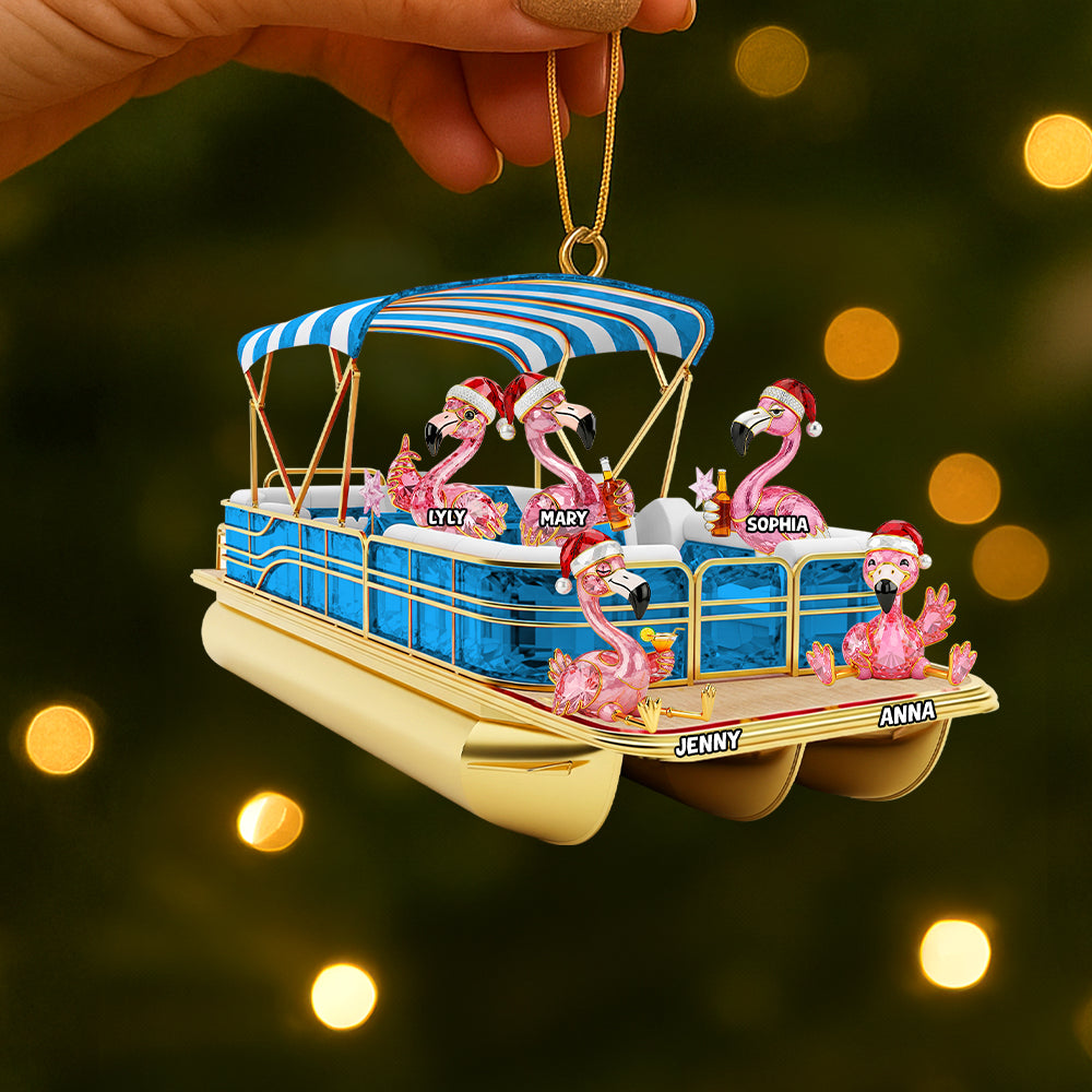 Flamingo Pontoon Christmas Acrylic Ornament Personalized Gifts For Family 02ohtn180825 - Image 4