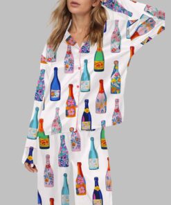 Floral Champagne Bottle Satin Pajama Set