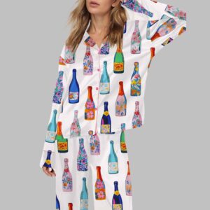 Floral Champagne Bottle Satin Pajama Set