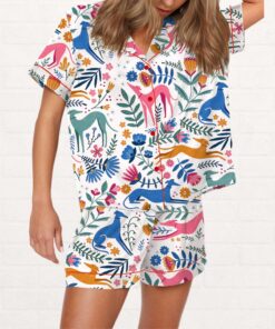 Floral Greyhound Whippet Silky Satin Pajama Set