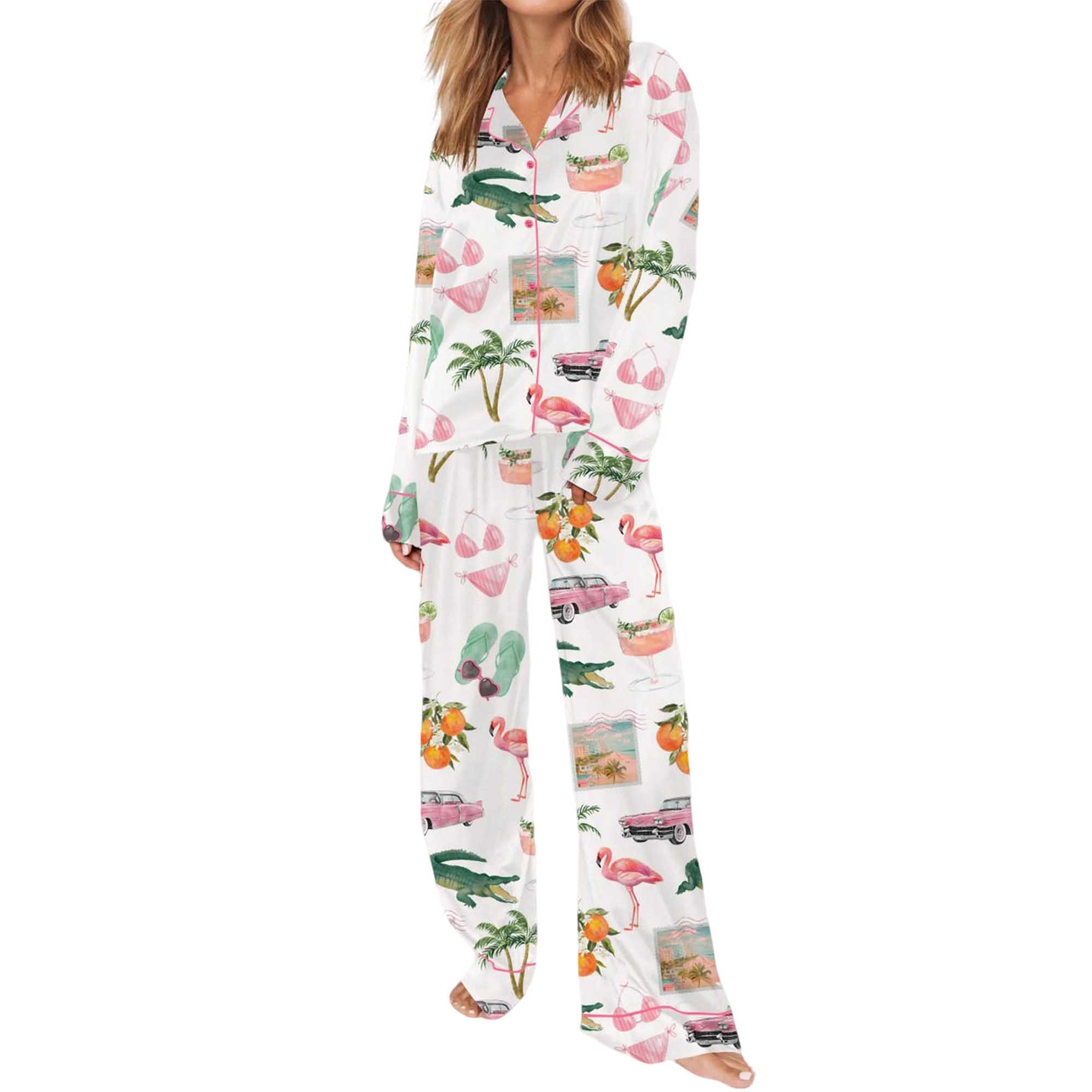 Florida Palm Beach Satin Pajama Set For Women - Image 5