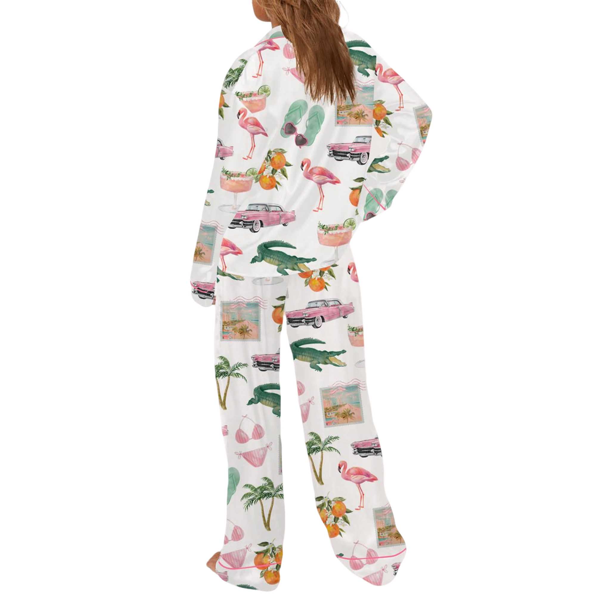 Florida Palm Beach Satin Pajama Set For Women - Image 4