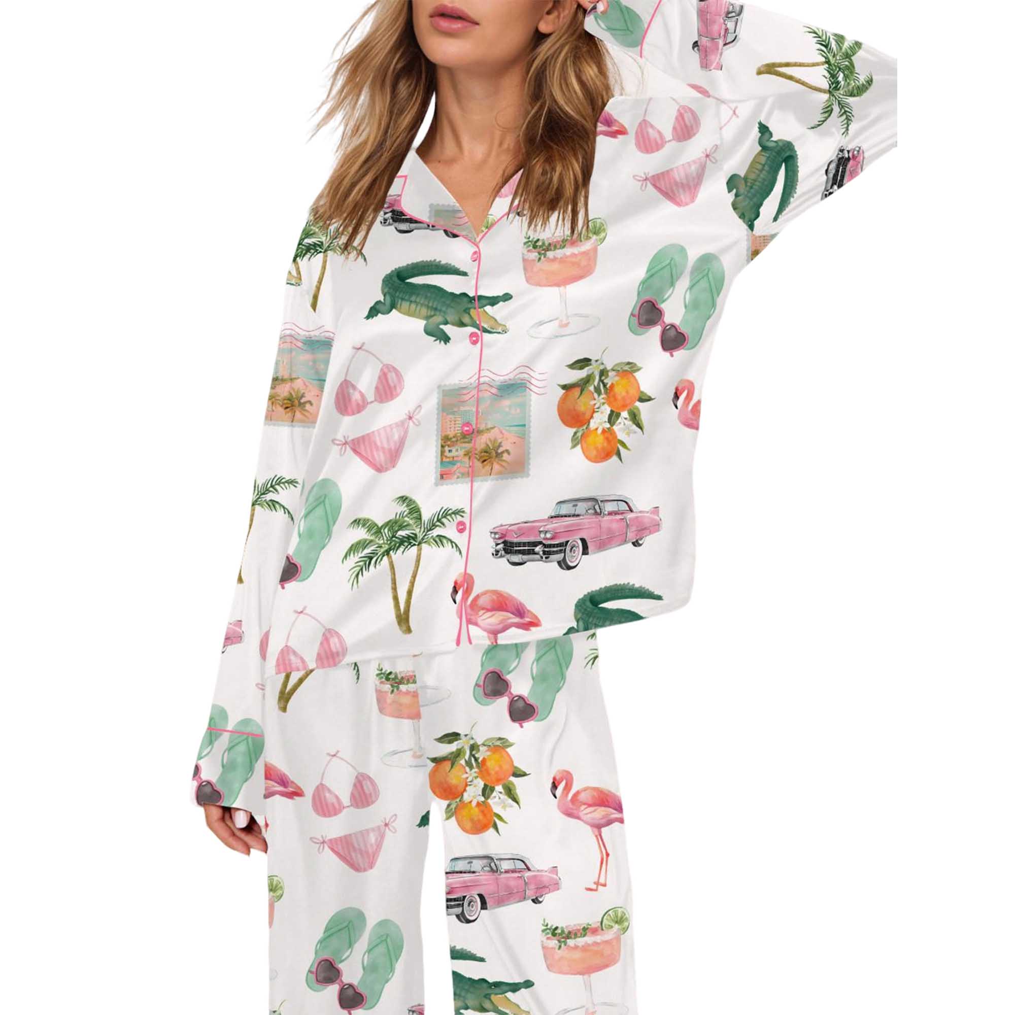 Florida Palm Beach Satin Pajama Set For Women - Image 3