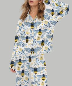 Flowers And Bees Silky Satin Pajama Set
