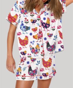 Alternative view of Flowers Chickens Lovers Short Sleeve Pajama Set