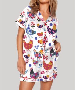 Flowers Chickens Lovers Short Sleeve Pajama Set