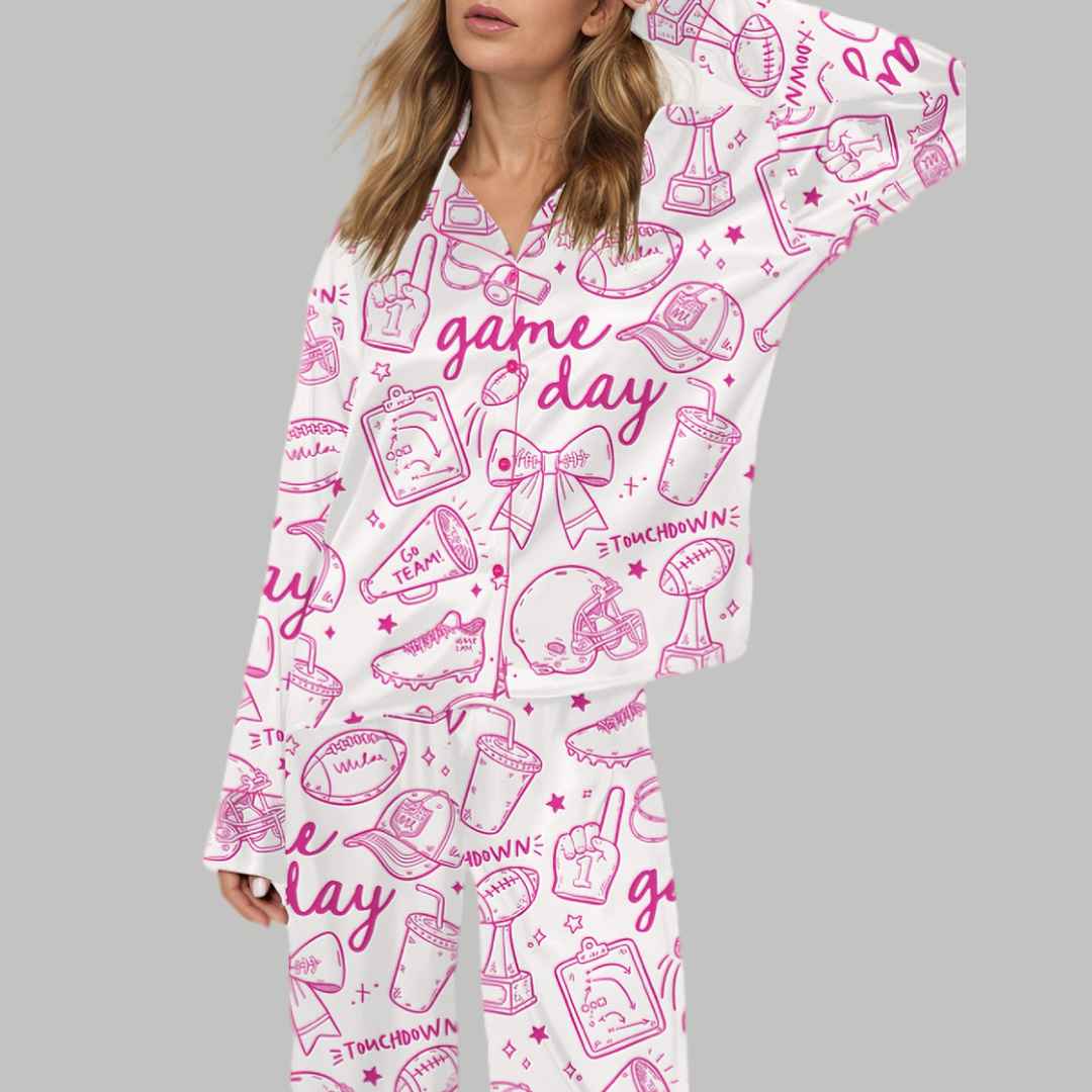Football Doodles Game Day Silky Satin Pajama Set