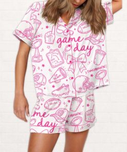 Football Doodles Game Day Silky Satin Pajama Set