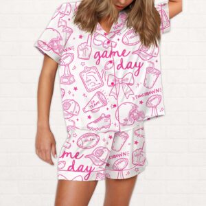 Football Doodles Game Day Silky Satin Pajama Set