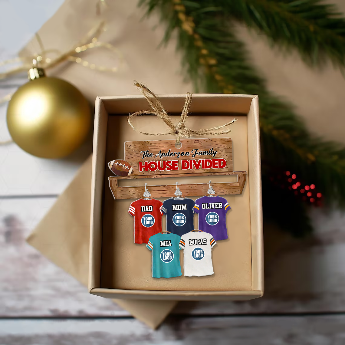 Alternative view of Football Family Ornaments - House Divided & Jersey Shirt With Custom Team Logo Gifts For Football Lovers