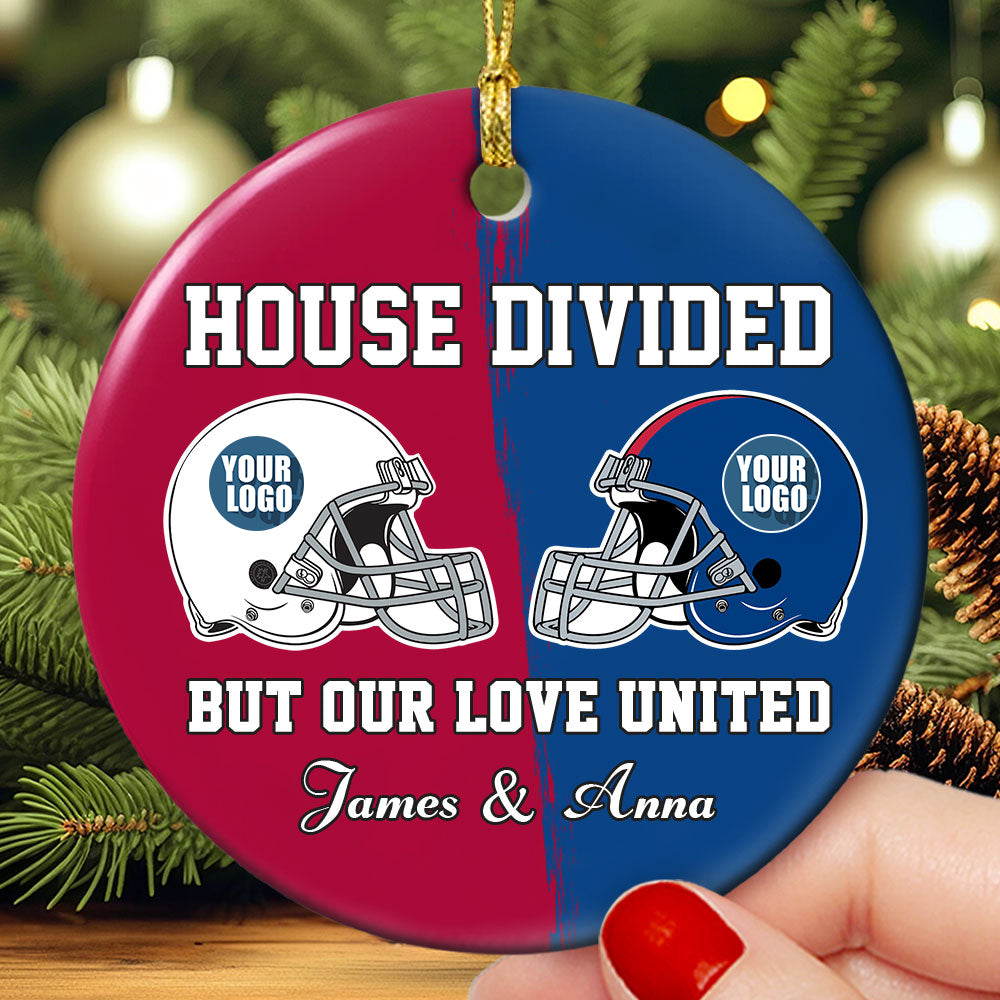 Football House Divided Ornament - Custom Team Logo Gifts For Family Football Fans