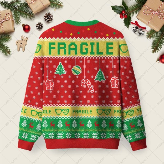 Alternative view of Fragile Holiday Cheer Ugly Christmas Fuzzy Fleece Sweatshirt